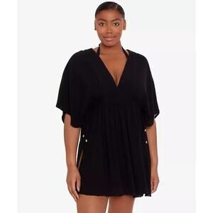 Lauren Ralph Lauren Crinkle Rayon Tunic Swim Top Cover-Up Cinch Waist Black